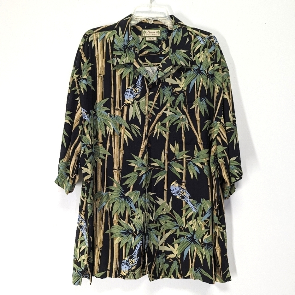 Men's Pusser's Silk Hawaiian Shirt Birds and Bamboo Button Down Short Sleeve XL